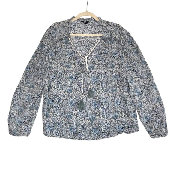 FRYE Floral Tassel Tie Gauze Blouse-Tunic Sz XL Country Cottage Cowgirl Boho Y2K - Picture 1 of 12